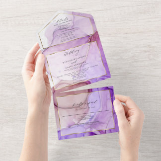 Mauve Fluid Ink, moderne ultraviolette Lila Rose All In One Einladung