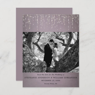 Mauve-Foto mit leuchtenden Lichtern Save the Date Einladung