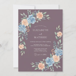 Mauve gedämpfte Frühlingsrosen-Hochzeit Einladung