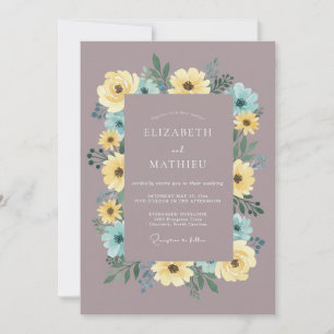 Mauve Gelbe Blaue Botanische Hochzeit Einladung