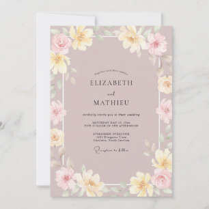 Mauve Gelbe Blütenblatt Hochzeit Einladung