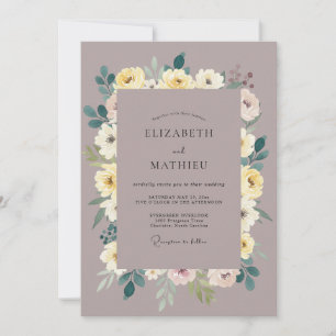 Mauve Gelbe Pfingstrosen-Hochzeit Einladung