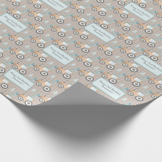 Mauve Gingham Kariert Construction Digger Textname Geschenkpapier (Ecke)