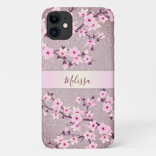 Mauve Glitzer Blumenschmuck Case-Mate iPhone Hülle (Rückseite)