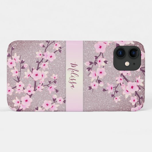 Mauve Glitzer Blumenschmuck Case-Mate iPhone Hülle (Rückseite (Horizontal))