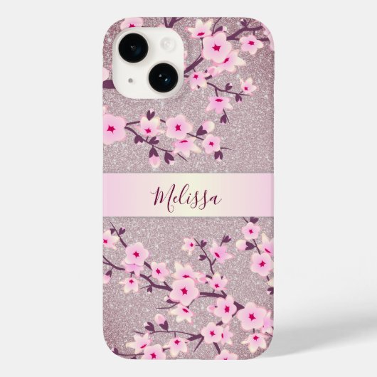 Mauve Glitzer Blumenschmuck Case-Mate iPhone Hülle (Rückseite)