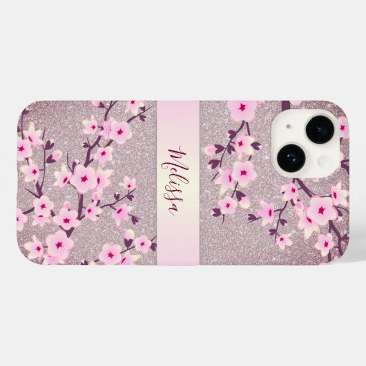 Mauve Glitzer Blumenschmuck Case-Mate iPhone Hülle (Rückseite (Horizontal))