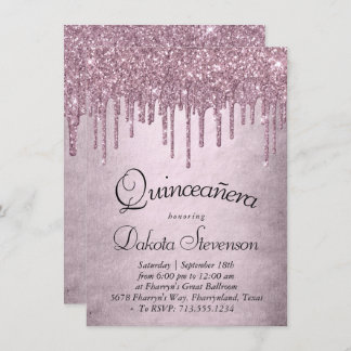 Mauve-Glitzer | Dusty Pink Quinceanera Einladung