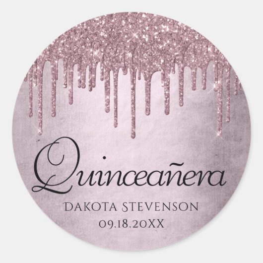 Mauve-Glitzer | Dusty Pink Quinceanera Runder Aufkleber (Vorderseite)