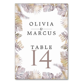 Mauve Gold Aquarell Herbst Tropic Blätter Tischnummer