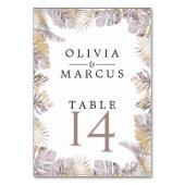 Mauve Gold Aquarell Herbst Tropic Blätter Tischnummer (Rückseite)