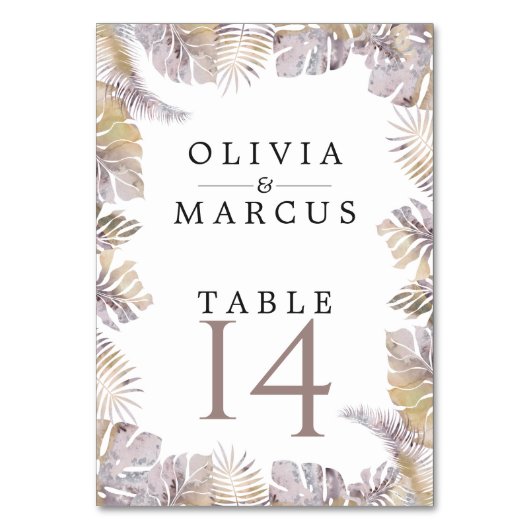 Mauve Gold Aquarell Herbst Tropic Blätter Tischnummer (Vorderseite)