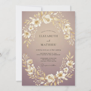 Mauve Gold Blütenhochzeit Einladung