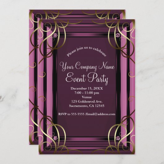Mauve Gold Elegante Company Corporate Holiday Part Einladung (Vorne/Hinten)