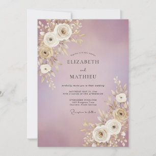 Mauve Goldene Blatt Hochzeit Einladung
