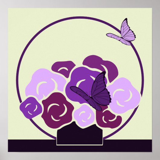 Mauve Grape Lila Bouquet & Butterflies Square Poster (Vorne)
