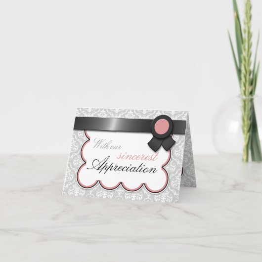 Mauve & Gray Damask Elegante Dankeschön Karten (Vorderseite)