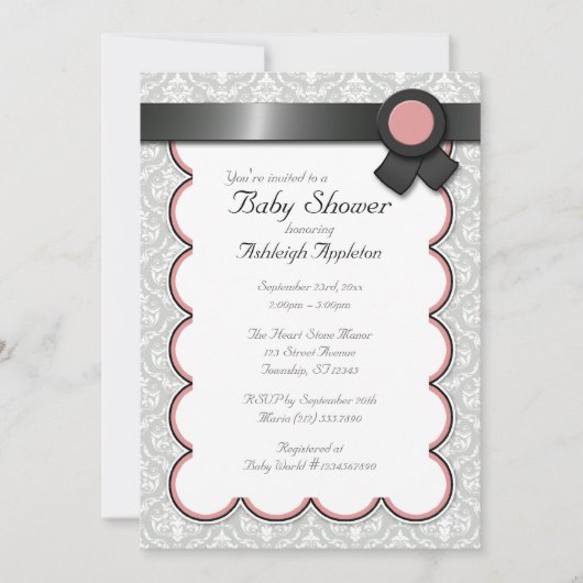 Mauve & Gray Damask Kinderdusche Einladungen (Vorderseite)