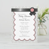 Mauve & Gray Damask Kinderdusche Einladungen (Stehend Vorderseite)