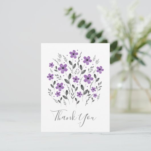 Mauve Gray Five Petal Floral Motif Dankeskarte (Stehend Vorderseite)