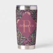 Mauve Green Floral William Morris Elegant Monogram Thermobecher (Vorderseite)