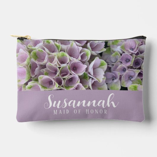 Mauve & Green Hydrangea Blumenzubehör Pouch Zubehörtasche (Vorderseite)
