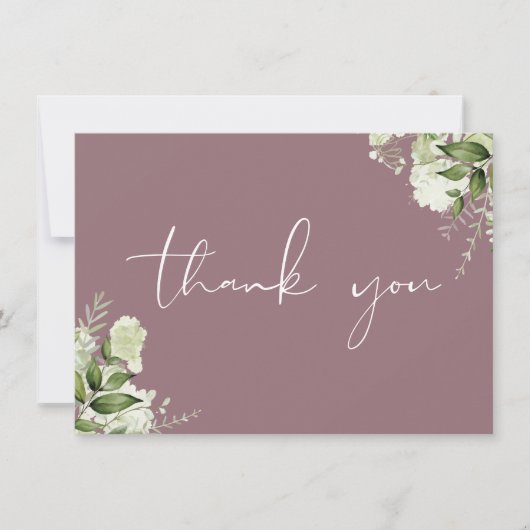 Mauve Greenery Floral Elegantes Skript Dankeskarte (Vorderseite)