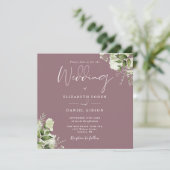 Mauve Greenery Floral Monogram Square Wedding Einladung (Stehend Vorderseite)