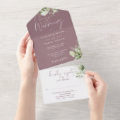 Mauve Greenery Floral Monogram Wedding All In One Einladung (Abreißen)