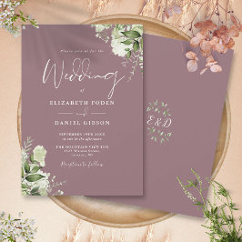 Mauve Greenery Floral Monogram Wedding Einladung