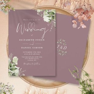 Mauve Greenery Floral Monogram Wedding Einladung