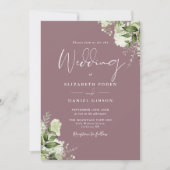Mauve Greenery Floral QR Code Wedding Einladung (Vorderseite)