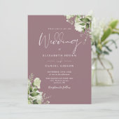 Mauve Greenery Floral QR Code Wedding Einladung (Stehend Vorderseite)
