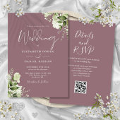 Mauve Greenery Floral QR Code Wedding Einladung