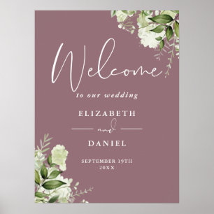 Mauve Greenery Floral Wedding Willkommenszeichen Poster