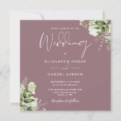 Mauve Greenery Foto Square Wedding Einladung (Vorderseite)