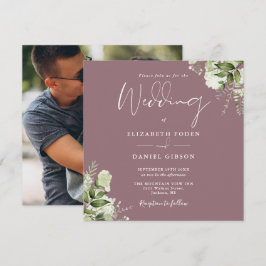 Mauve Greenery Foto Square Wedding Einladung