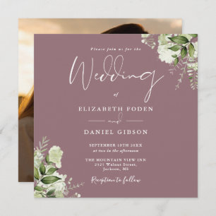 Mauve Greenery Foto Square Wedding Einladung
