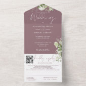 Mauve Greenery Monogram QR Code Wedding All In One Einladung (Innen Boden)