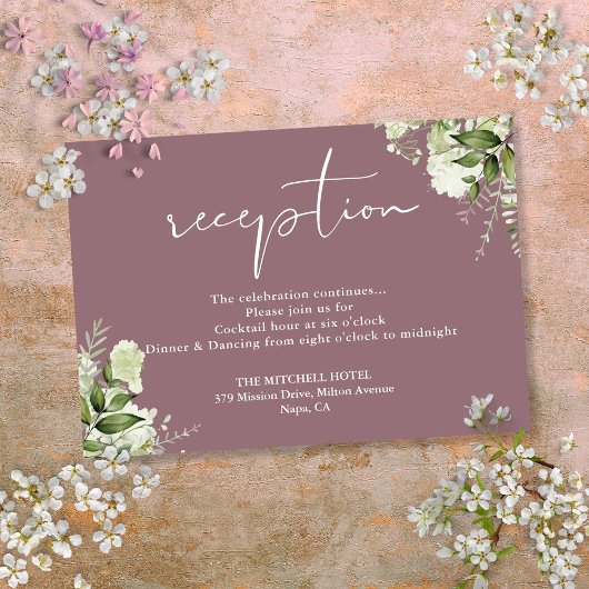 Mauve Greenery Script Wedding Reception Begleitkarte