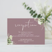 Mauve Greenery Script Wedding Reception Begleitkarte (Stehend Vorderseite)
