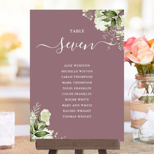 Mauve Greenery Sitzplan Tischnummer