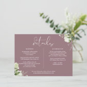 Mauve Greenery Wedding Details Einladung (Stehend Vorderseite)