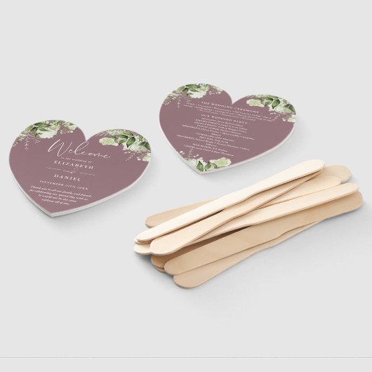 Mauve Greenery Wedding Program Heart Fächer (Non-assembled)