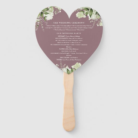 Mauve Greenery Wedding Program Heart Fächer (Rückseite)