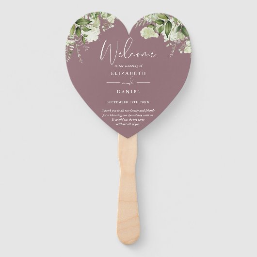 Mauve Greenery Wedding Program Heart Fächer (Vorderseite)