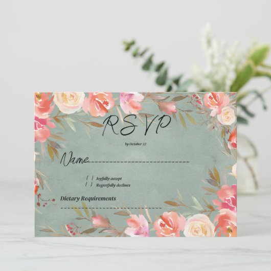 Mauve grün rosa Elfenbein Winterblumenspitze UAWG Einladung (Stehend Vorderseite)