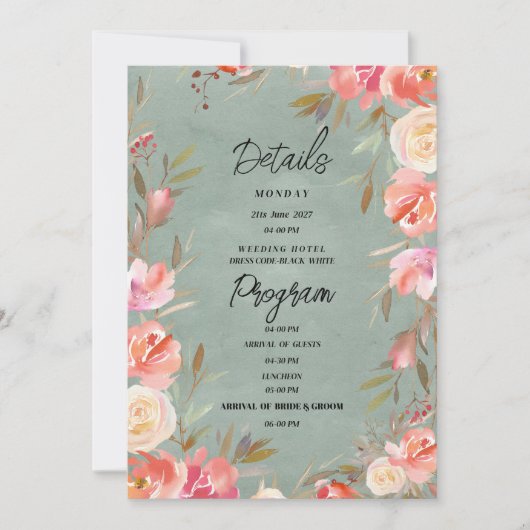 Mauve grünrosa Elfenbeinwinterprogramm - Details Einladung (Vorderseite)