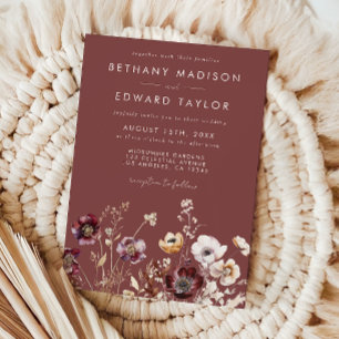 Mauve Herbst-Blumen-Hochzeit Einladung