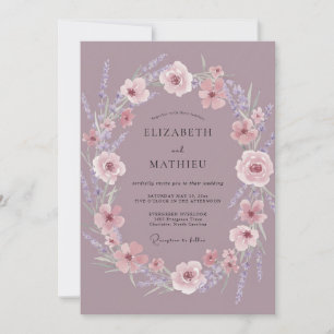 Mauve Hochzeit mit Blumen Einladung